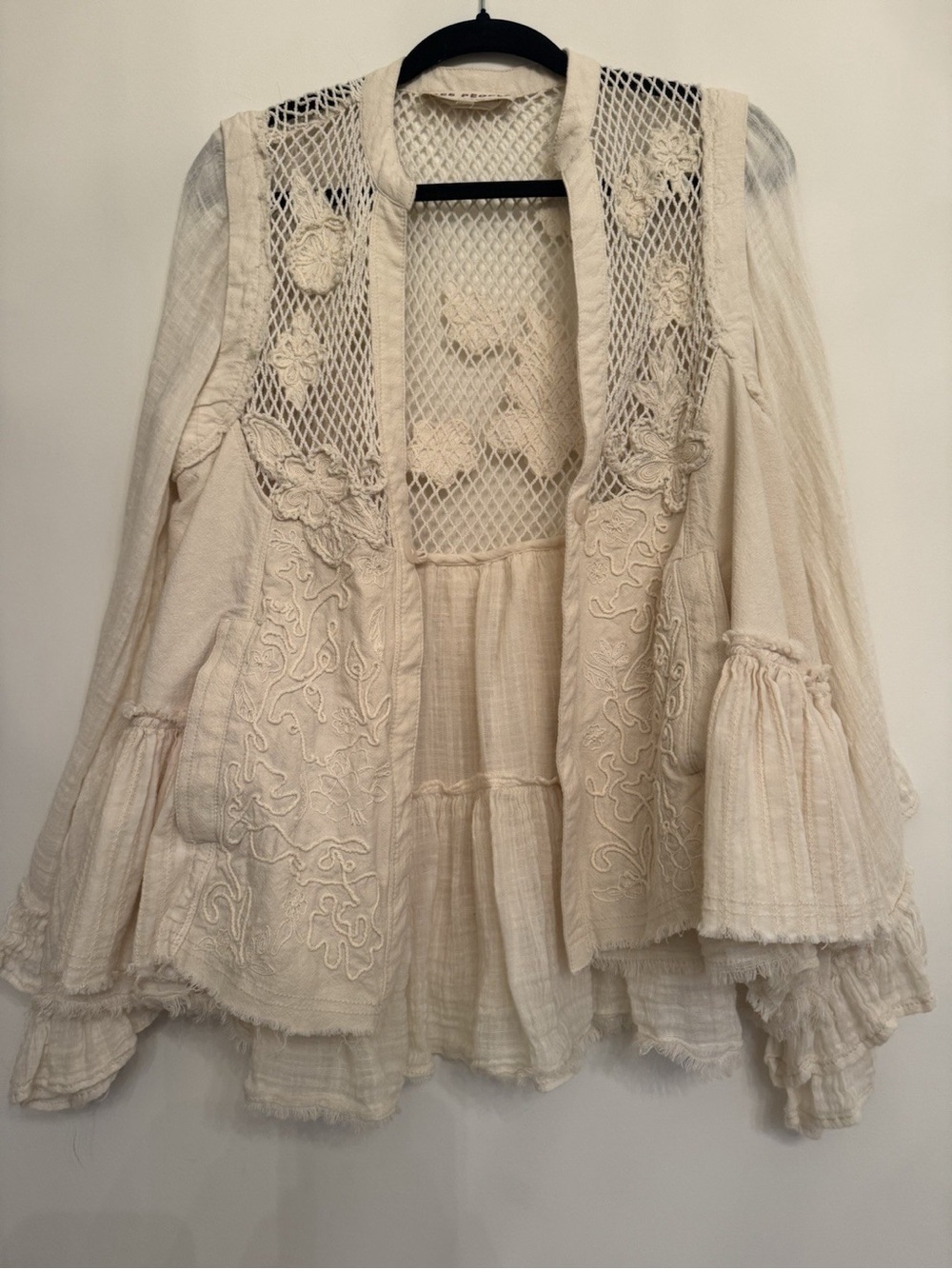 Free People Amalfi Embroidered Lace Jacket Ivory Off White Boho - Picture 3 of 7